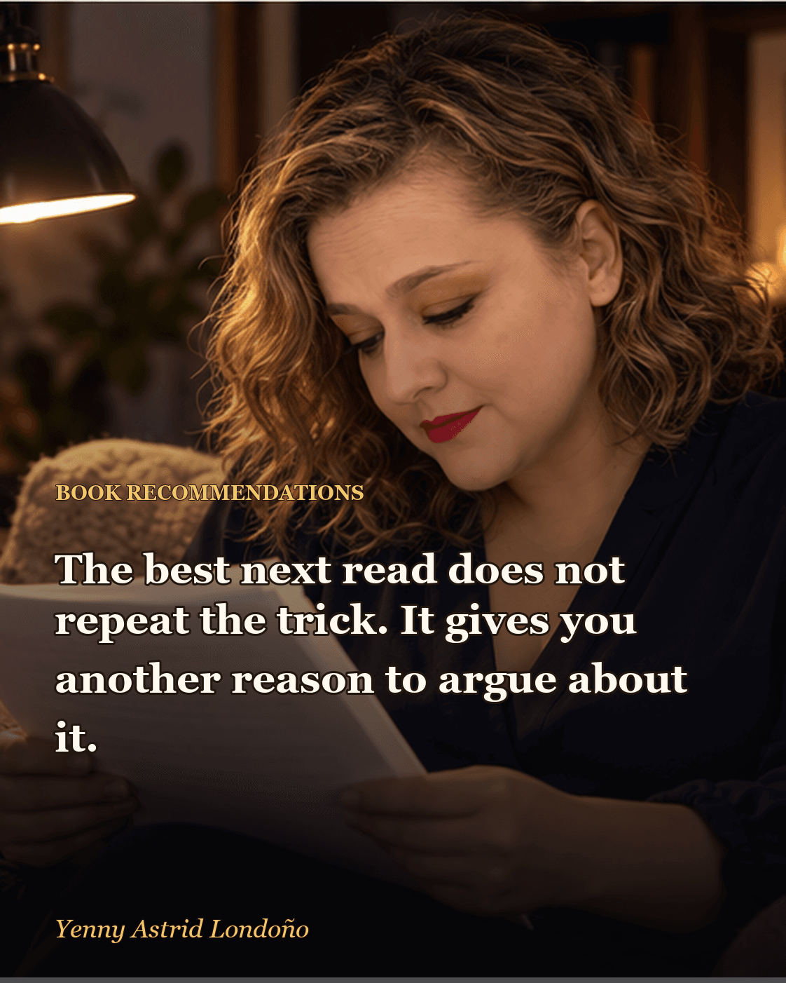 Image from “What to Read After *Verity*: Seven Thrillers That Will Make You Suspicious Again,” written by Yenny Astrid Londoño. Yenny closing one thriller while another lies open beside a note asking who is telling the story.