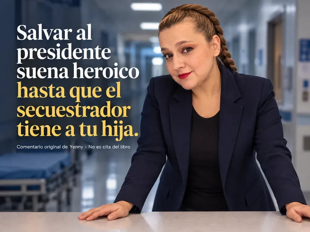 Imagen de la reseña del libro «El paciente», escrita por Yenny Astrid Londoño. Ilustración de El paciente, de Juan Gómez-Jurado, con un texto superpuesto: «Salvar al presidente suena heroico hasta que el secuestrador tiene a tu hija».