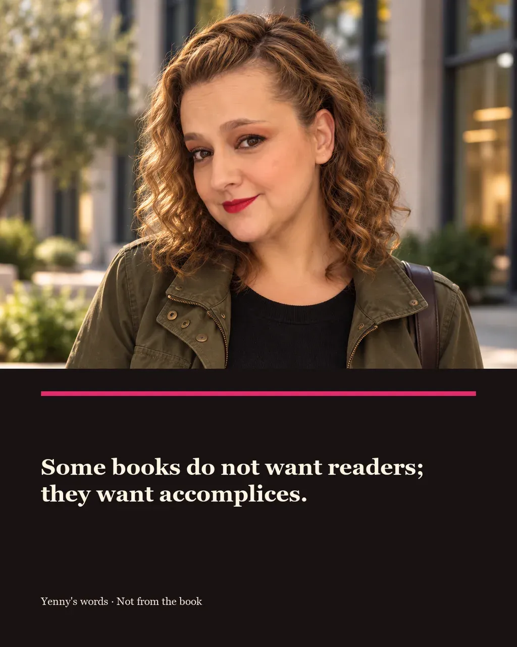 Image from Yenny Astrid Londoño’s review of “The Club Dumas”. Illustration of El club Dumas, by Arturo Pérez-Reverte, with overlaid text: «Some books do not want readers; they want accomplices.»