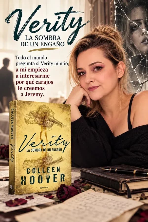 Yenny Astrid junto a Verity: La sombra de un engaño, de Colleen Hoover.
