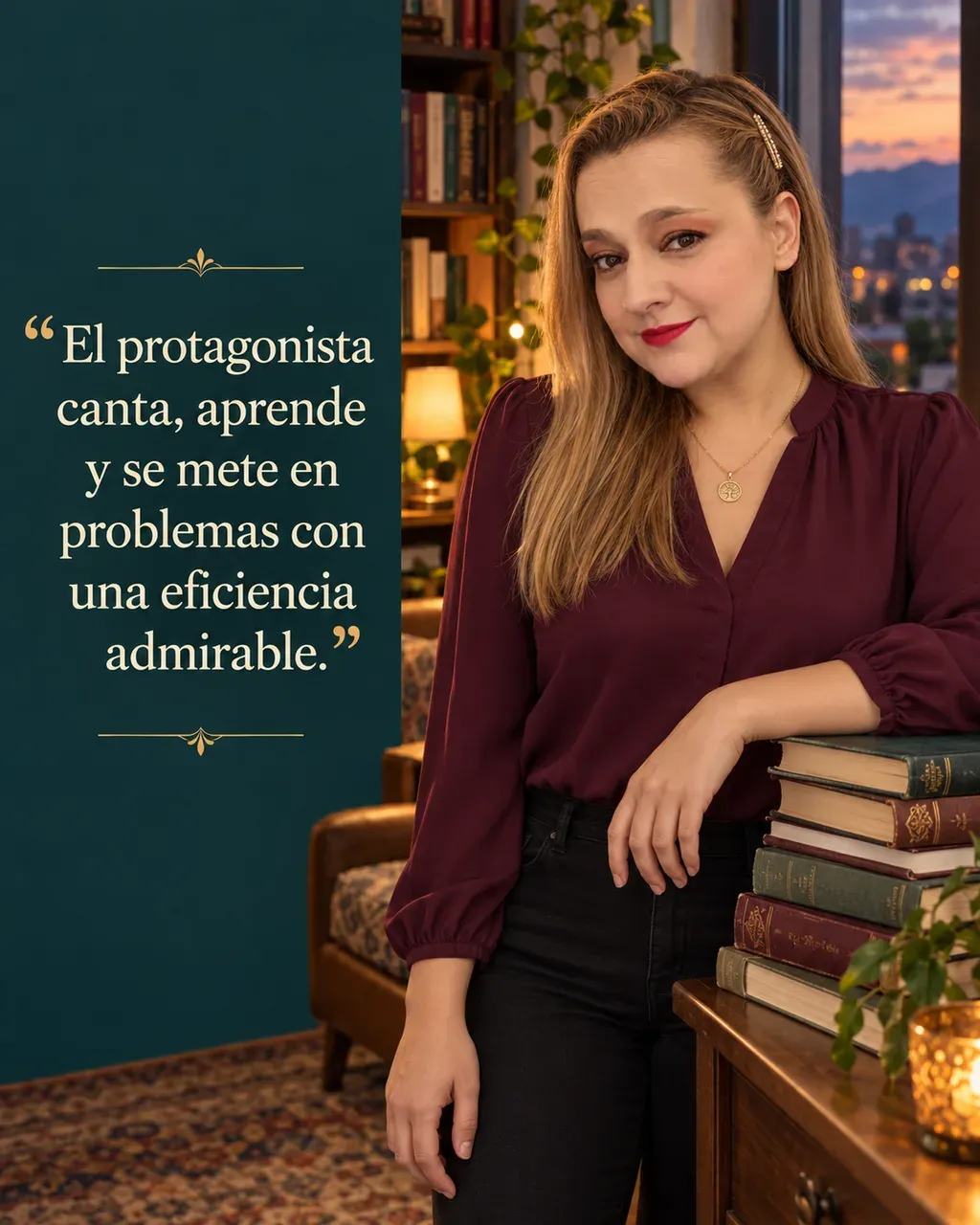 Imagen de la reseña del libro «El nombre del viento», escrita por Yenny Astrid Londoño. Ilustración de El nombre del viento, de Patrick Rothfuss, con un texto superpuesto: «El protagonista canta, aprende y se mete en problemas con una eficiencia admirable».