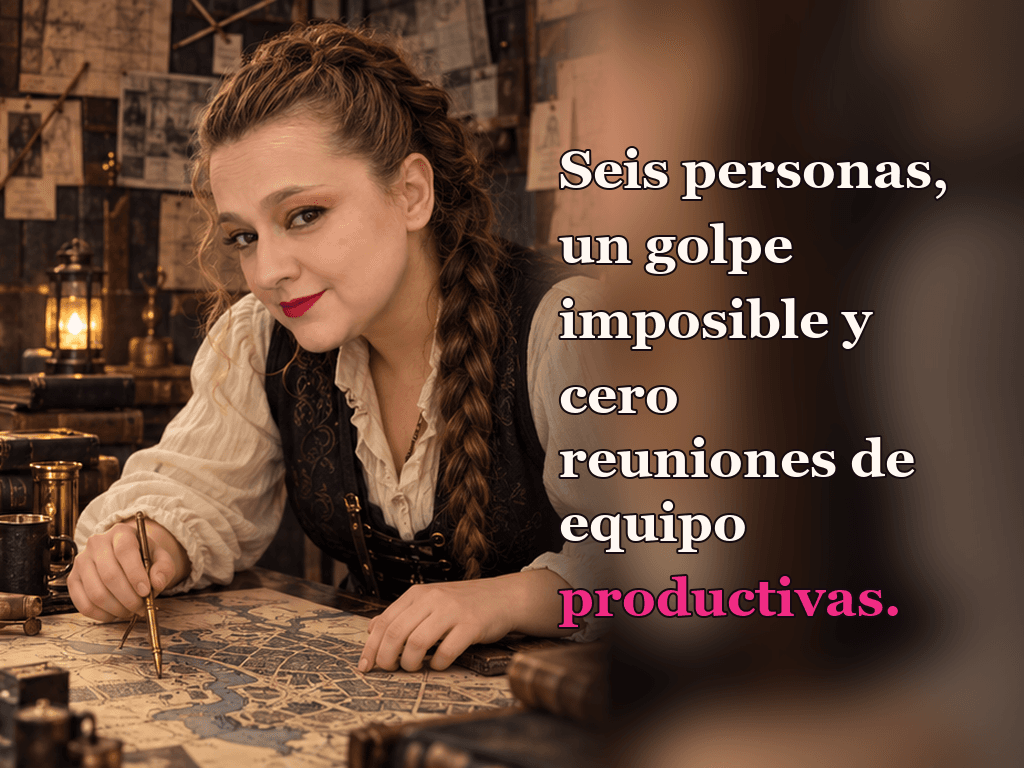 Imagen de la reseña del libro «Seis de cuervos», escrita por Yenny Astrid Londoño. Ilustración de Seis de cuervos, de Leigh Bardugo, con un texto superpuesto: «Seis personas, un golpe imposible y cero reuniones de equipo productivas».