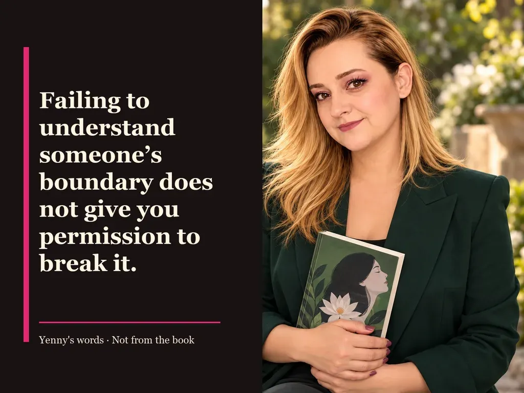 Image from Yenny Astrid Londoño’s review of “The Vegetarian”. Illustration of La vegetariana, by Han Kang, with overlaid text: «Failing to understand someone's boundary does not give you permission to break it.»