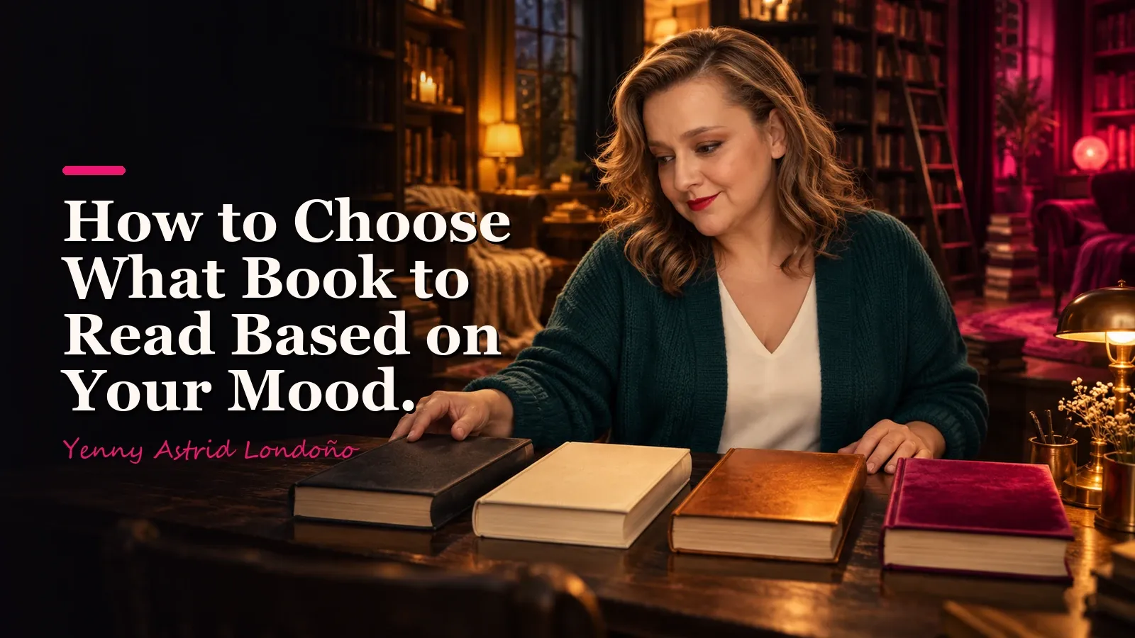 Yenny Astrid Londoño in an editorial image about How to Choose What Book to Read Based on Your Mood.