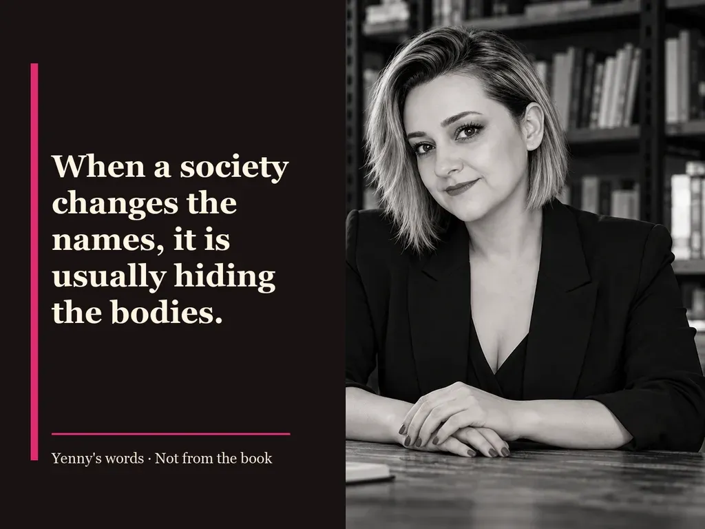 Image from Yenny Astrid Londoño’s review of “Tender Is the Flesh”. Illustration of Cadáver exquisito, by Agustina Bazterrica, with overlaid text: «When a society changes the names, it is usually hiding the bodies.»