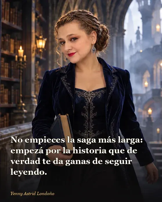 Imagen del artículo «Mejores libros de fantasía épica para empezar: ocho puertas de entrada sin mapa obligatorio», escrito por Yenny Astrid Londoño. Yenny sostiene una novela junto a un mapa sencillo y una brújula; frase: “No empieces la saga más larga: empezá por la