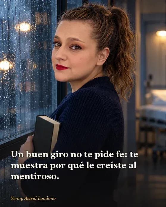 Imagen del artículo «Libros parecidos a *La paciente silenciosa*: qué leer después de Alicia», escrito por Yenny Astrid Londoño. Yenny mira una cinta grabada sin reproducirla; frase: “Un buen giro no te pide fe: te muestra por qué le creíste al