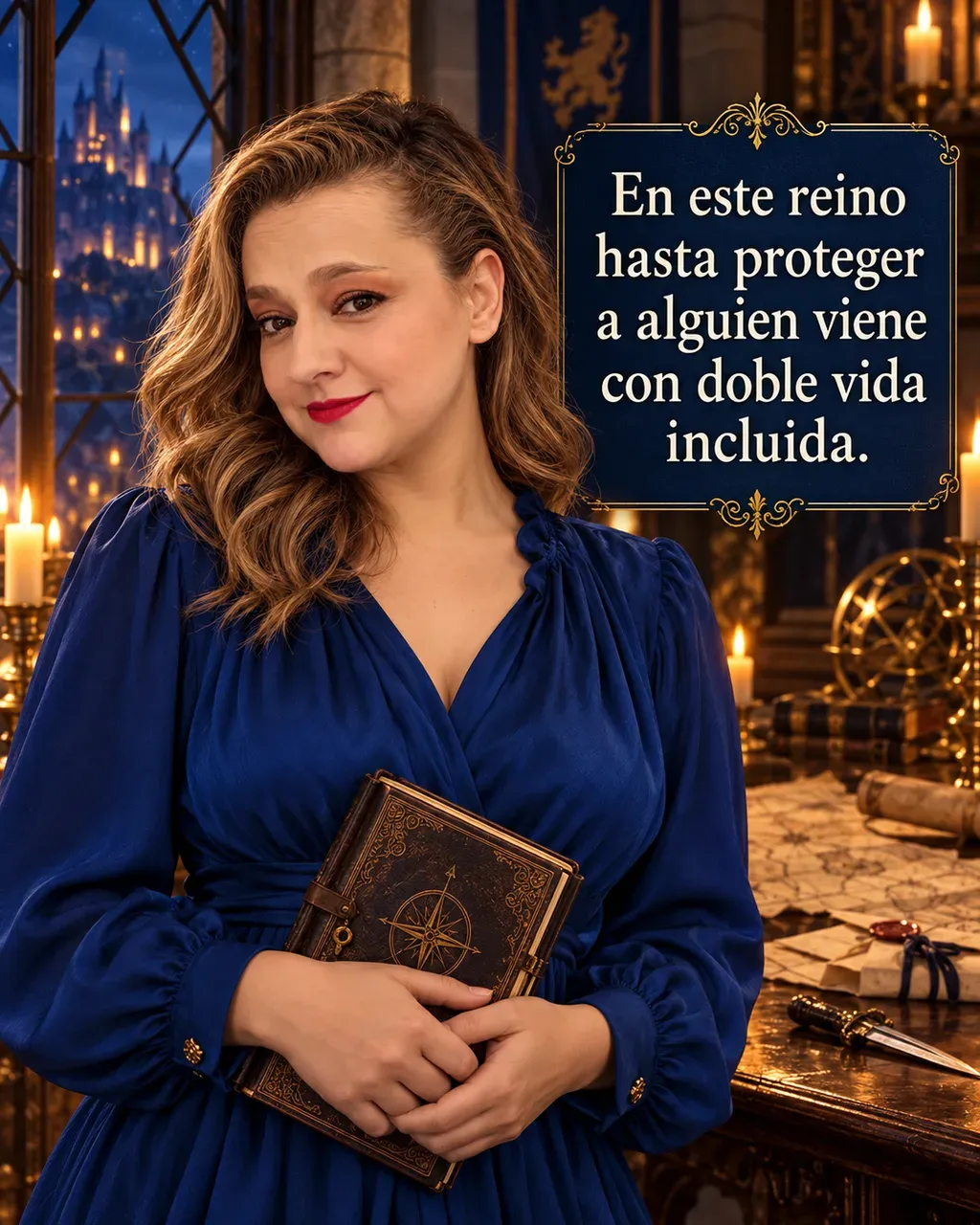 Imagen de la reseña del libro «El priorato del naranjo», escrita por Yenny Astrid Londoño. Ilustración de El priorato del naranjo, de Samantha Shannon, con un texto superpuesto: «En este reino hasta proteger a alguien viene con doble vida incluida».