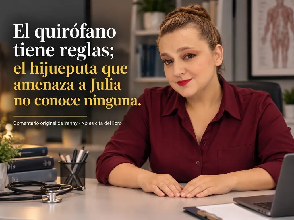 Imagen de la reseña del libro «El paciente», escrita por Yenny Astrid Londoño. Ilustración de El paciente, de Juan Gómez-Jurado, con un texto superpuesto: «El quirófano tiene reglas; el hijueputa que amenaza a Julia no conoce ninguna».
