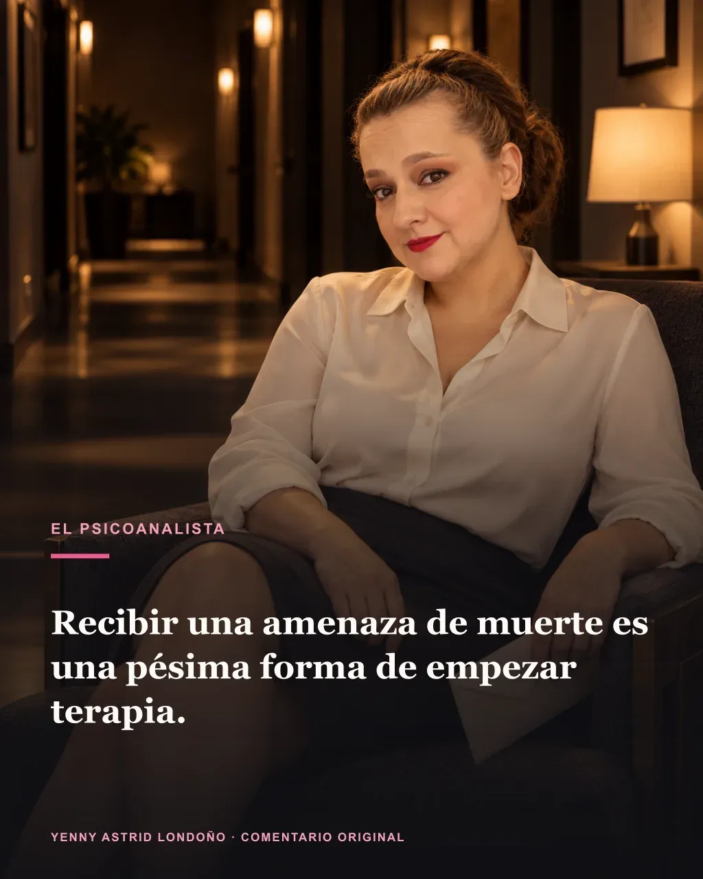 Imagen de la reseña del libro «El psicoanalista», escrita por Yenny Astrid Londoño. Ilustración de El psicoanalista, de John Katzenbach, con un texto superpuesto: «Recibir una amenaza de muerte es una pésima forma de empezar terapia».