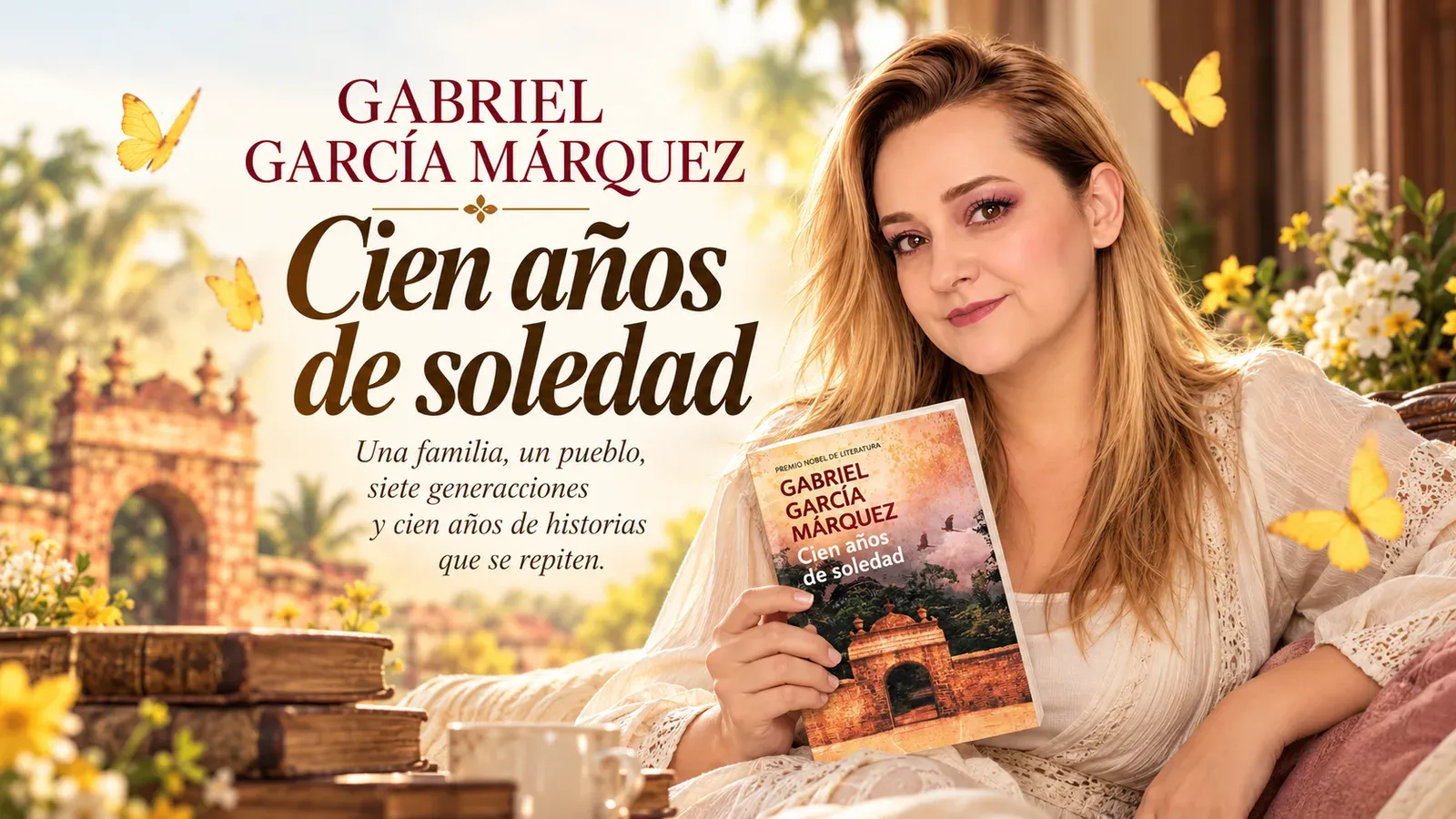 Yenny Astrid con Cien años de soledad en una imagen inspirada en Macondo