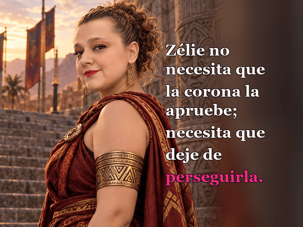 Imagen de la reseña del libro «Hijos de sangre y hueso», escrita por Yenny Astrid Londoño. Ilustración de Hijos de sangre y hueso, de Tomi Adeyemi, con un texto superpuesto: «Zélie no necesita que la corona la apruebe; necesita que deje de perseguirla».