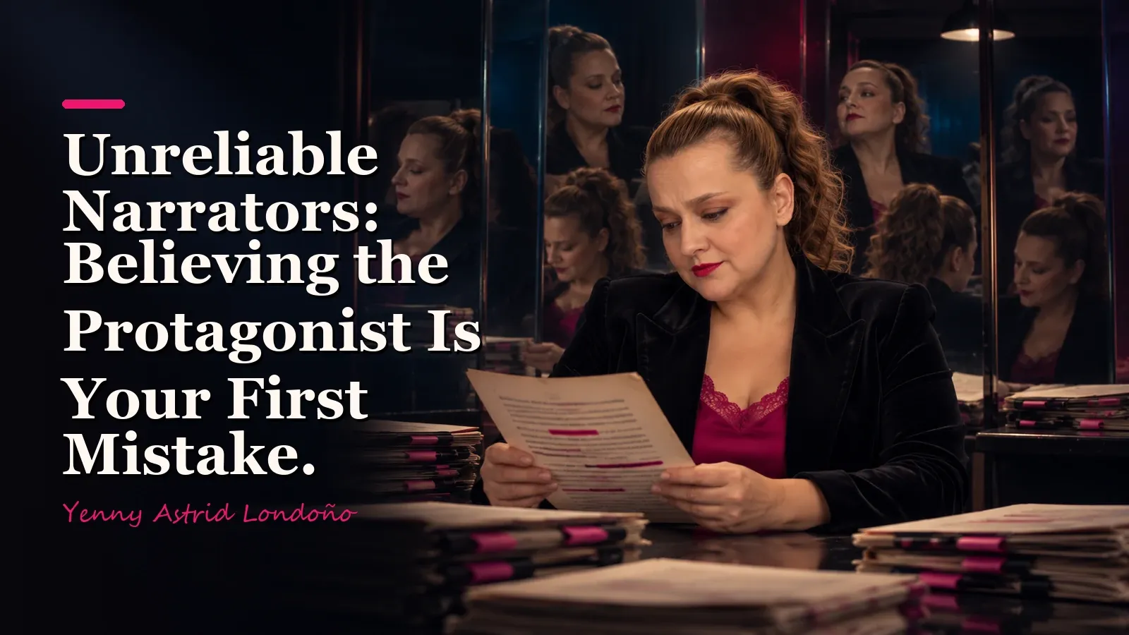 Yenny Astrid Londoño in an editorial image about Unreliable Narrators: Books Where Believing the Protagonist Is Your First Mistake.