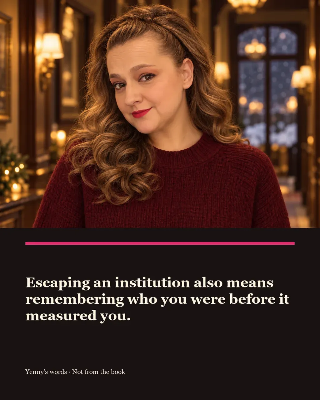 Image from Yenny Astrid Londoño’s review of “The Institute”. Illustration of El instituto, by Stephen King, with overlaid text: «Escaping an institution also means remembering who you were before it measured you.»