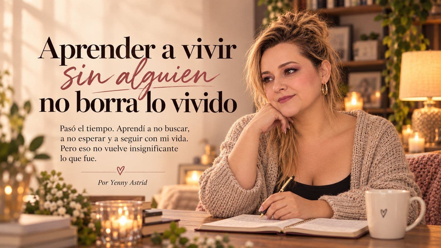 Portada del artículo «Aprender a vivir sin alguien no borra lo vivido», escrito por Yenny Astrid Londoño. Yenny Astrid reflexionando sobre aprender a vivir sin alguien y aceptar que una relación terminada también puede seguir siendo importante