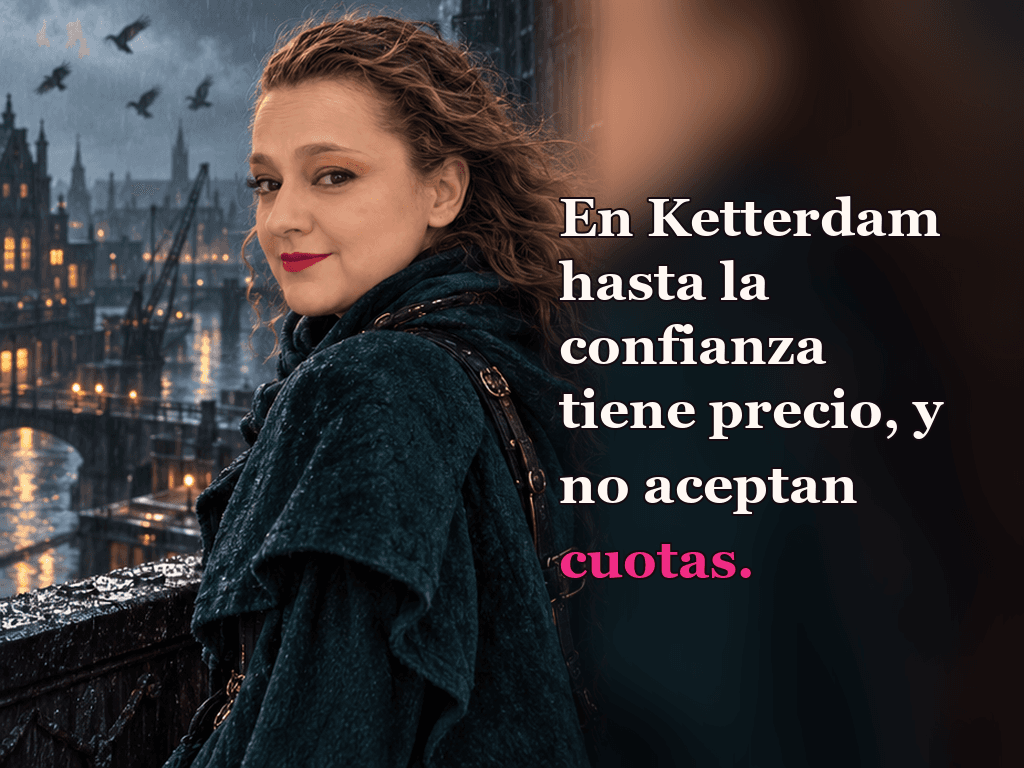 Imagen de la reseña del libro «Seis de cuervos», escrita por Yenny Astrid Londoño. Ilustración de Seis de cuervos, de Leigh Bardugo, con un texto superpuesto: «En Ketterdam hasta la confianza tiene precio, y no aceptan cuotas».