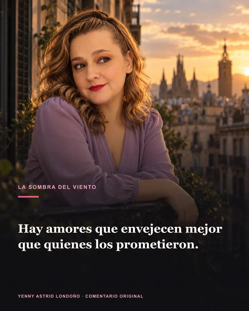 Imagen de la reseña del libro «La sombra del viento», escrita por Yenny Astrid Londoño. Ilustración de La sombra del viento, de Carlos Ruiz Zafón, con un texto superpuesto: «Hay amores que envejecen mejor que quienes los prometieron».