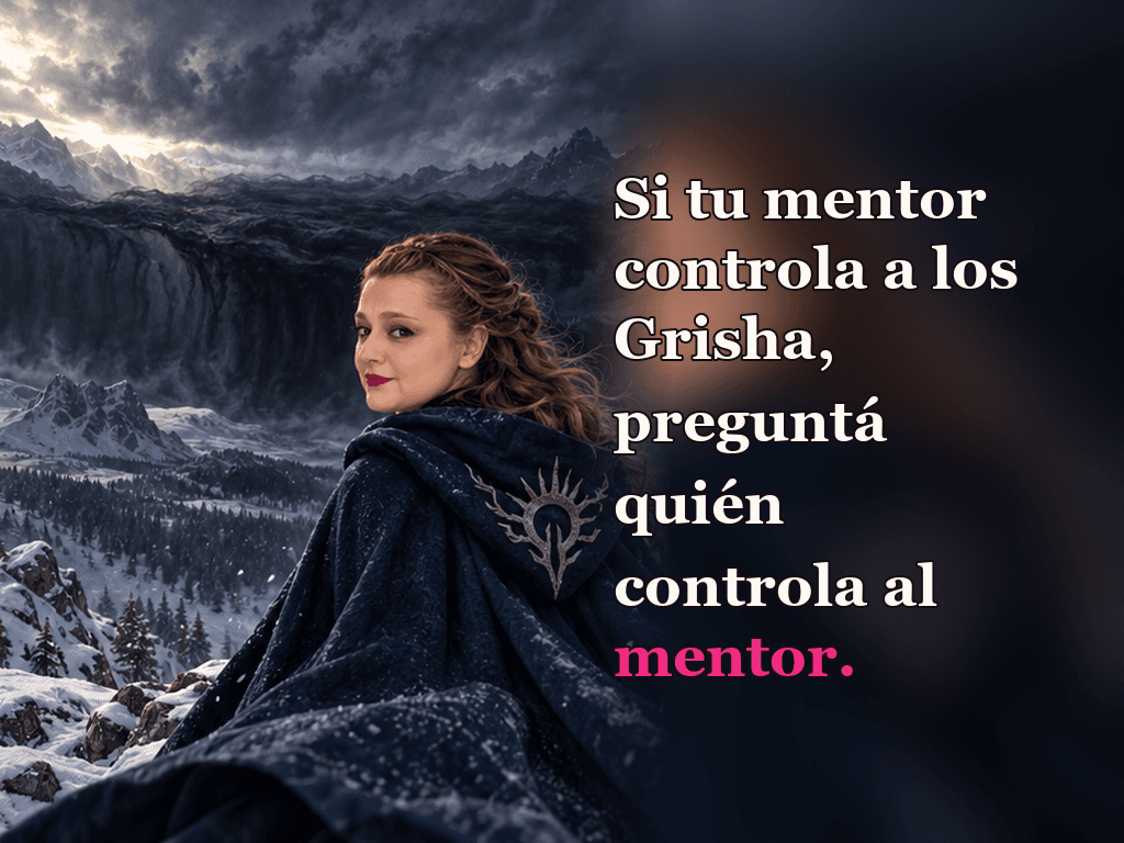 Imagen de la reseña del libro «Sombra y hueso», escrita por Yenny Astrid Londoño. Ilustración de Sombra y hueso, de Leigh Bardugo, con un texto superpuesto: «Si tu mentor controla a los Grisha, preguntá quién controla al mentor».