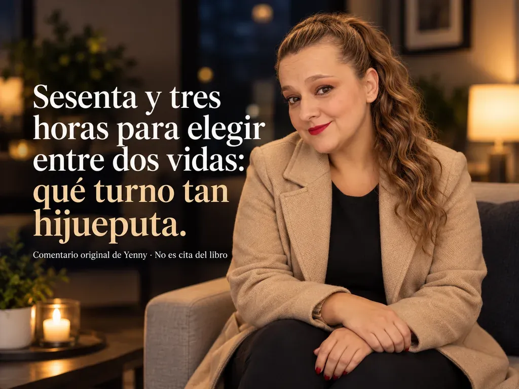 Imagen de la reseña del libro «El paciente», escrita por Yenny Astrid Londoño. Ilustración de El paciente, de Juan Gómez-Jurado, con un texto superpuesto: «Sesenta y tres horas para elegir entre dos vidas: qué turno tan hijueputa».