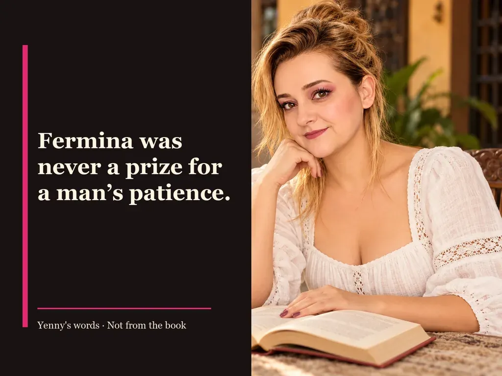Image from Yenny Astrid Londoño’s review of “Love in the Time of Cholera”. Illustration of El amor en los tiempos del cólera, by Gabriel García Márquez, with overlaid text: «Fermina was never a prize for a man's patience.»