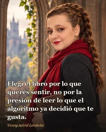 Imagen del artículo «Qué es el romantasy y cuáles libros valen la pena: magia, deseo y decisiones cuestionables», escrito por Yenny Astrid Londoño. Yenny junto a una ventana de biblioteca elige entre libros de fantasía; frase: “Elegí el libro por lo que querés