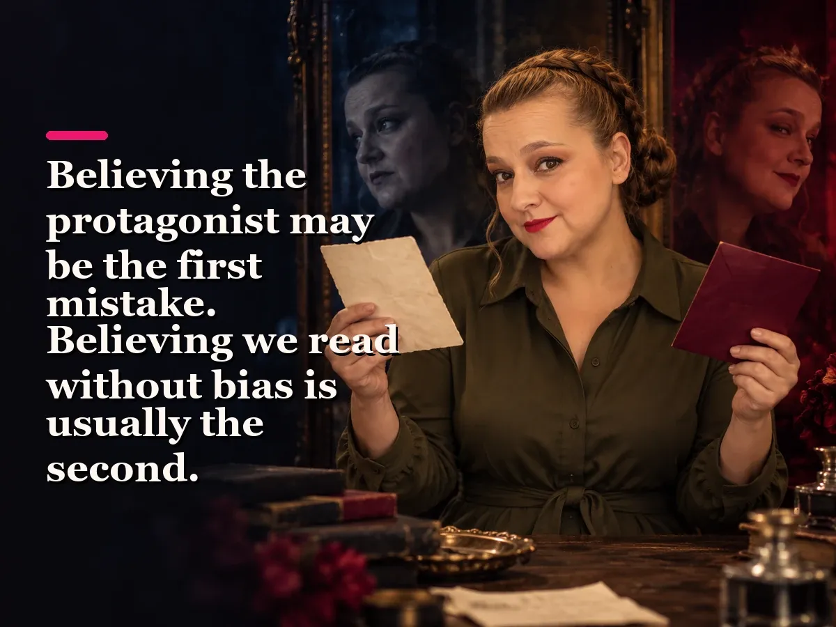 Yenny Astrid Londoño in an editorial image about Unreliable Narrators: Books Where Believing the Protagonist Is Your First Mistake.