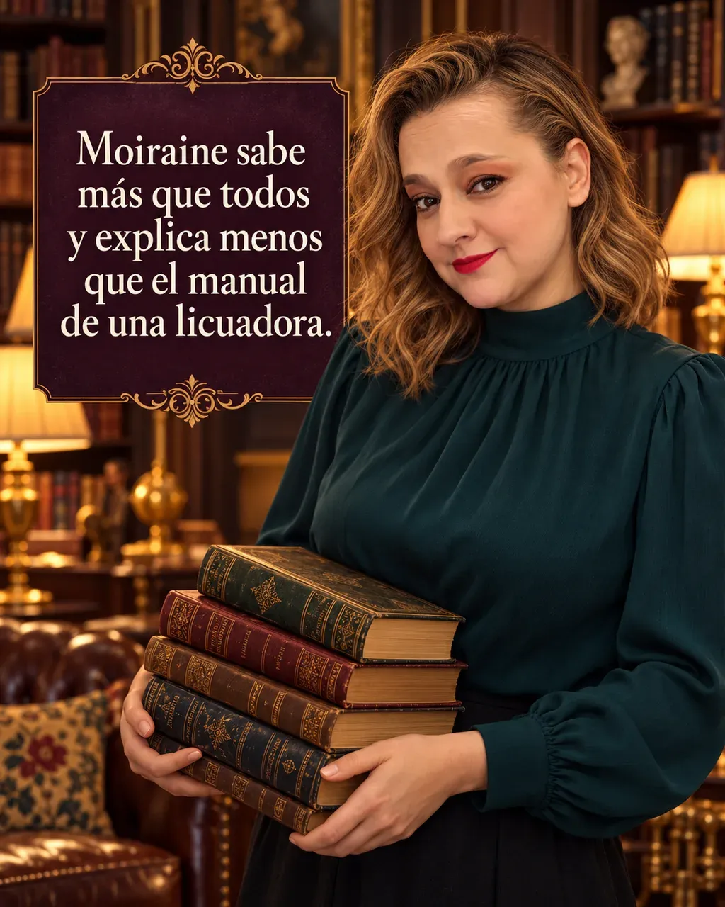 Imagen de la reseña del libro «El ojo del mundo», escrita por Yenny Astrid Londoño. Ilustración de El ojo del mundo, de Robert Jordan, con un texto superpuesto: «Moiraine sabe más que todos y explica menos que el manual de una licuadora».