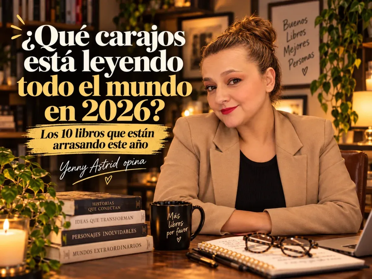 Portada del artículo «¿Qué carajos está leyendo todo el mundo en 2026? Los 10 libros que están arrasando», escrito por Yenny Astrid Londoño. Yenny en una librería; portada de «¿Qué carajos está leyendo todo el mundo en 2026?»