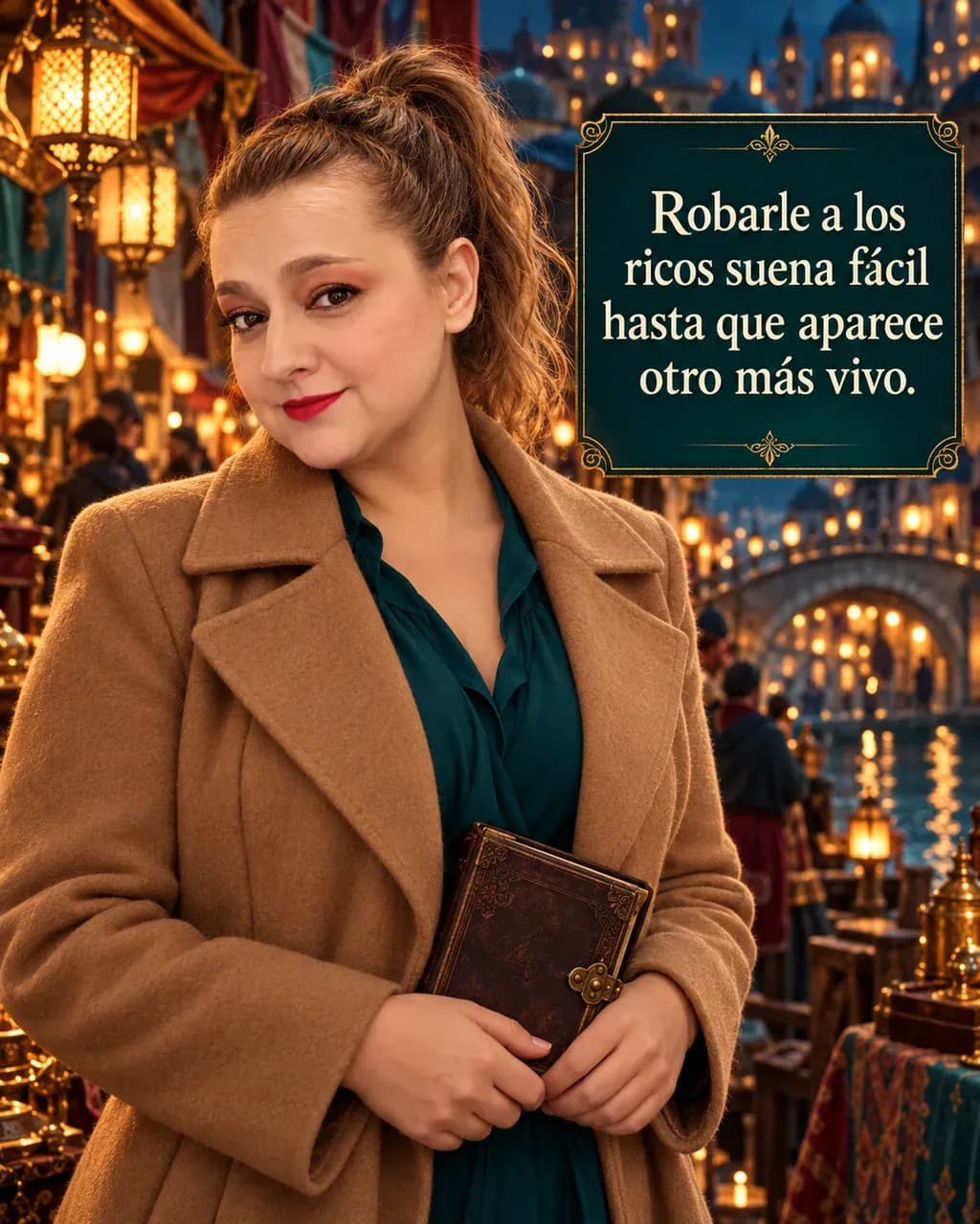 Imagen de la reseña del libro «Las mentiras de Locke Lamora», escrita por Yenny Astrid Londoño. Ilustración de Las mentiras de Locke Lamora, de Scott Lynch, con un texto superpuesto: «Robarle a los ricos suena fácil hasta que aparece otro más vivo».