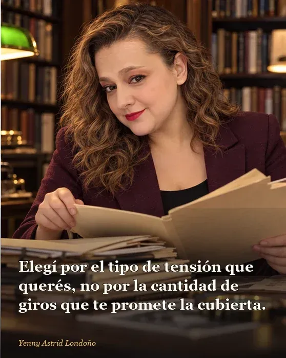 Imagen del artículo «Mejores libros de Freida McFadden y en qué orden leerlos», escrito por Yenny Astrid Londoño. Yenny deja una sola novela sobre la mesa y aparta un montón de portadas; frase: “Elegí por el tipo de tensión que
