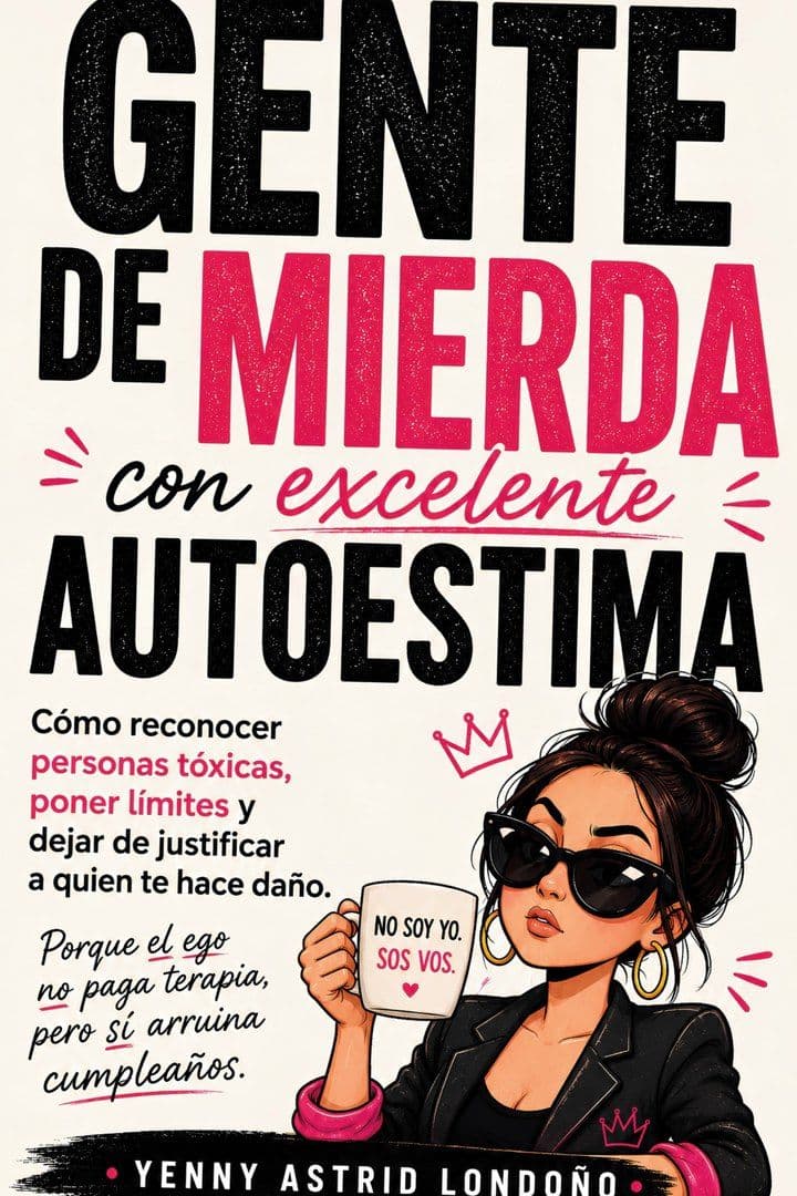 Image from “Self-Esteem Without an Audit: Loving Yourself Without Ever Checking Yourself,” written by Yenny Astrid Londoño. Cover of Gente de mierda con excelente autoestima by Yenny Astrid Londoño