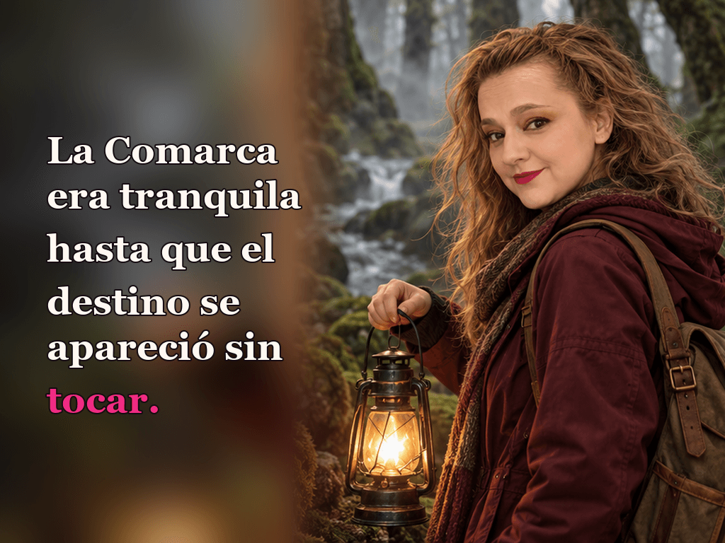 Imagen de la reseña del libro «La comunidad del anillo», escrita por Yenny Astrid Londoño. Ilustración de La comunidad del anillo, de J. R. R. Tolkien, con un texto superpuesto: «La Comarca era tranquila hasta que el destino se apareció sin tocar».