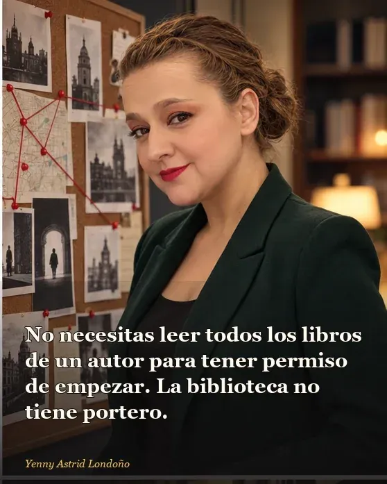 Imagen del artículo «Mejores libros de Juan Gómez-Jurado: por dónde empezar sin enredarte con las sagas», escrito por Yenny Astrid Londoño. Yenny revisa un tablero de pistas con novelas de thriller y anota la secuencia Reina Roja, Loba Negra y Rey Blanco.