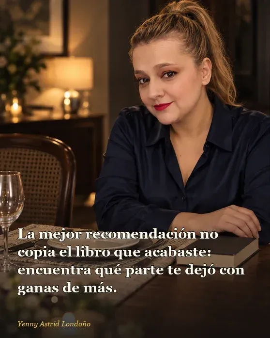 Imagen del artículo «Libros parecidos a *La asistenta*: qué leer después de Millie», escrito por Yenny Astrid Londoño. Yenny cierra una lista de ocho opciones y señala una sola; frase: “La mejor recomendación no copia el libro que