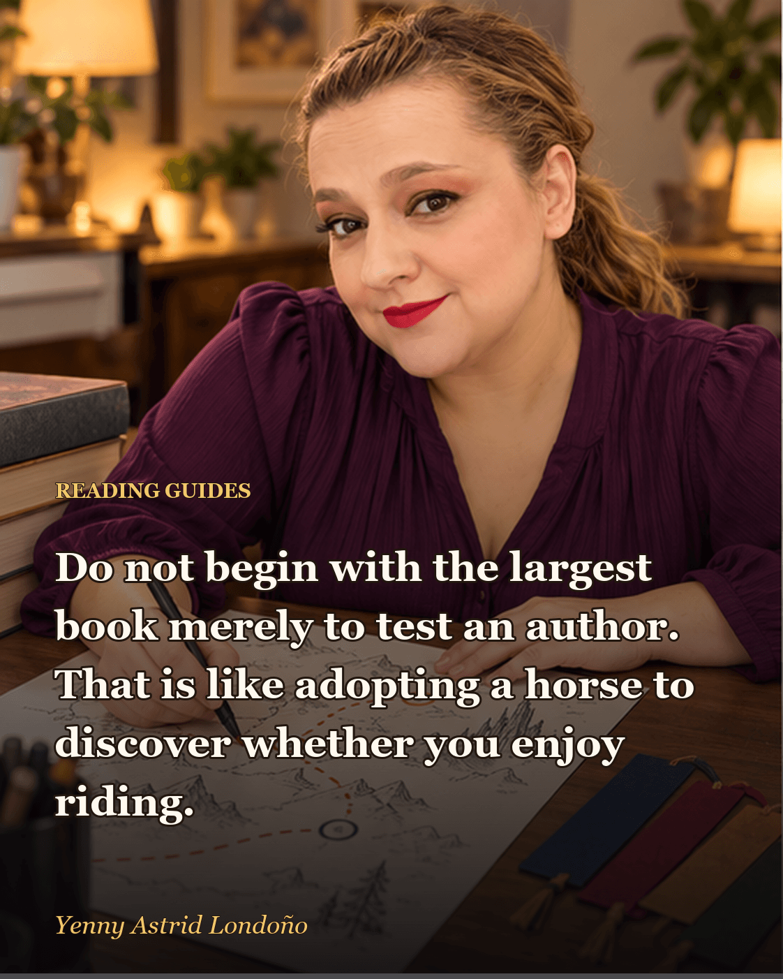 Image from “Where to Start Reading Brandon Sanderson Without Opening a Spreadsheet,” written by Yenny Astrid Londoño. Yenny drawing a simple reading route and leaving the thickest volume for later.