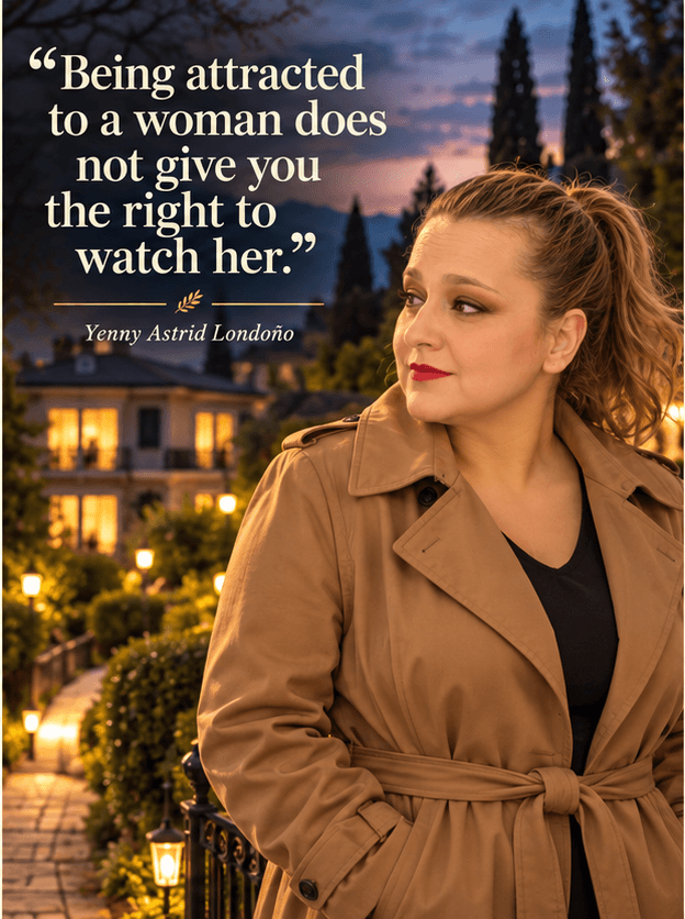 Image from Yenny Astrid Londoño’s review of “Wild Animal”. Illustration of Wild Animal, by Joël Dicker, with overlaid text: «A woman attracting you doesn't give you the right to watch her.»