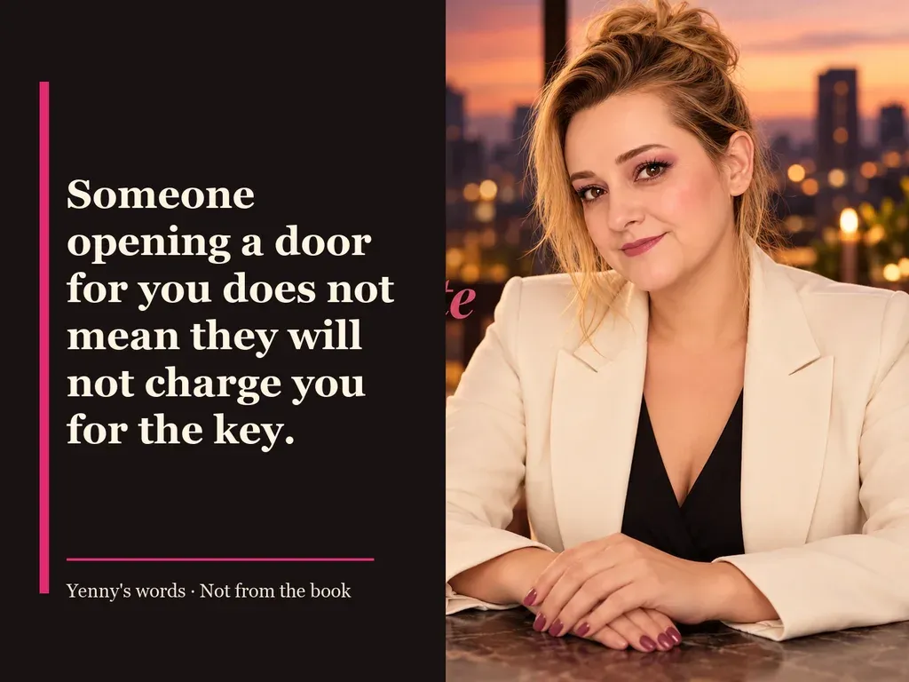 Image from Yenny Astrid Londoño’s review of “The Hour of the Wolves”. Illustration of The Hour of the Wolves, by Mario Mendoza, with overlaid text: «Someone opening a door for you does not mean they will not charge you for the key.»