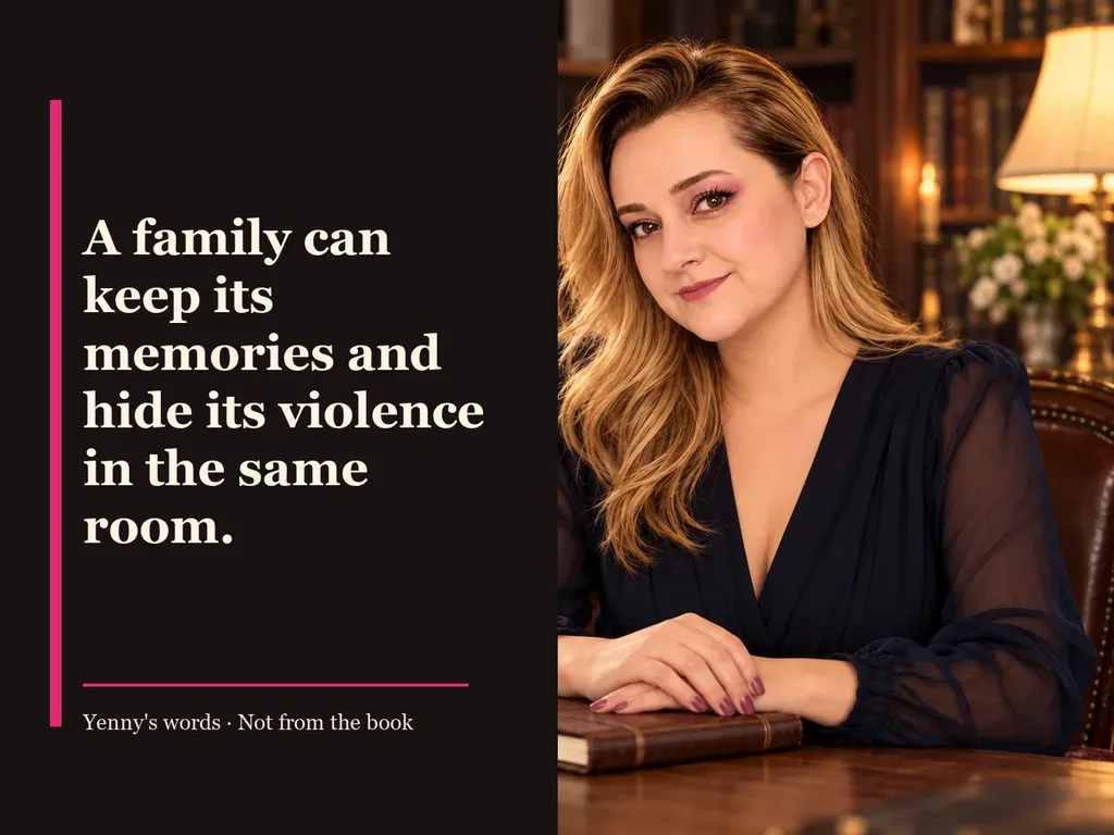 Image from Yenny Astrid Londoño’s review of “The House of the Spirits”. Illustration of La casa de los espíritus, by Isabel Allende, with overlaid text: «A family can keep its memories and hide its violence in the same room.»