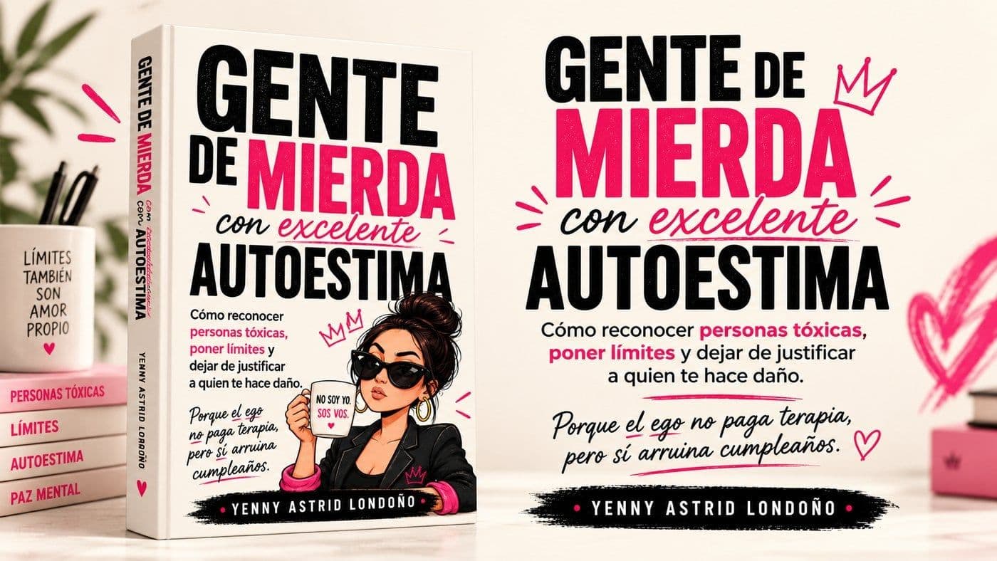 Portada del artículo «La autoestima sin auditoría: quererse mucho sin revisarse nunca.», escrito por Yenny Astrid Londoño. Yenny Astrid con el libro Gente de mierda con excelente autoestima en un post sobre autoestima sin auditoría