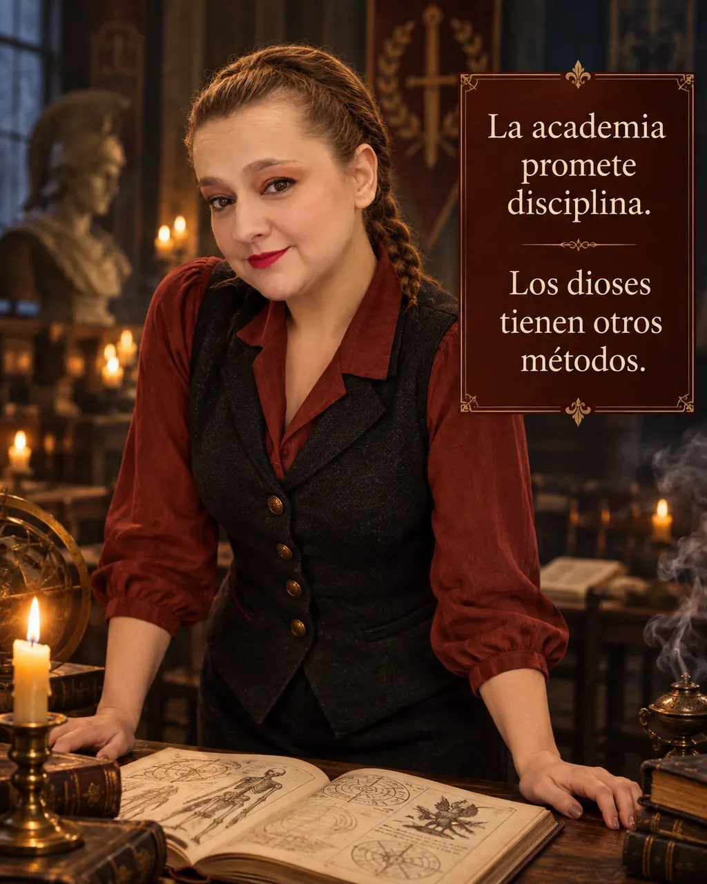 Imagen de la reseña del libro «La guerra de la amapola», escrita por Yenny Astrid Londoño. Ilustración de La guerra de la amapola, de R. F. Kuang, con un texto superpuesto: «La academia promete disciplina. Los dioses tienen otros métodos».
