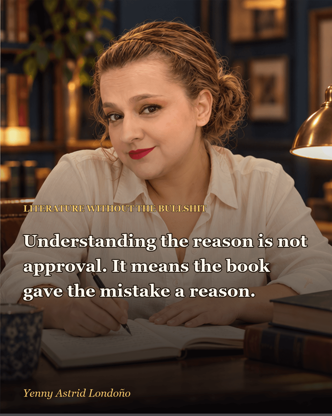 Image from “Literary Protagonists You Want to Shake, Even When You Understand Why They Stay,” written by Yenny Astrid Londoño. Yenny taking notes about what a character believes a bad decision will save.