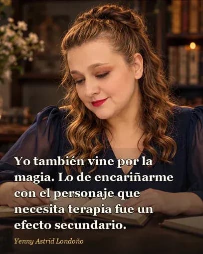 Imagen del artículo «Qué es el romantasy y cuáles libros valen la pena: magia, deseo y decisiones cuestionables», escrito por Yenny Astrid Londoño. Yenny observa un mapa fantástico y dos novelas cerradas en una mesa de biblioteca; frase: “Yo también vine por la